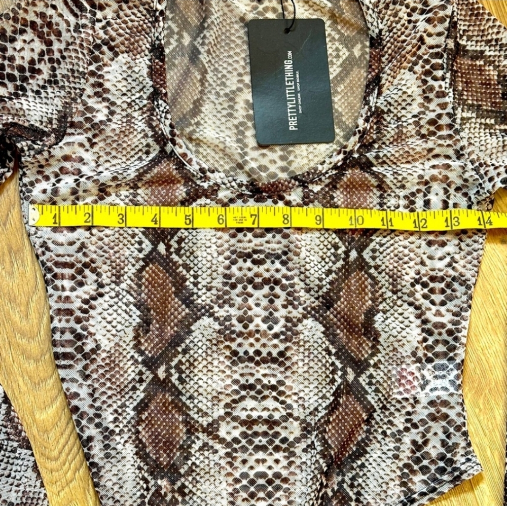 NWT, Pretty Little Thing Snakeskin Print Sheer Bodysuit - Picture 6 of 8